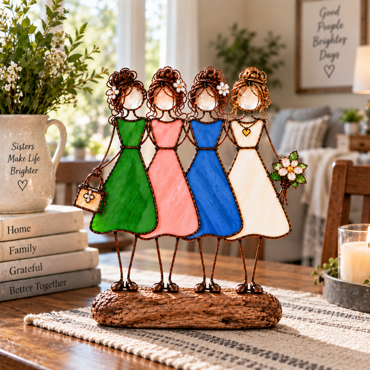 Four sisters friendship figurine displayed in a warm home