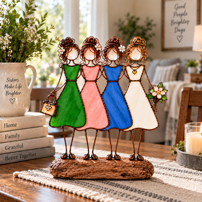 Side by Side Sisters Stained Glass-Inspired Friendship Figurine