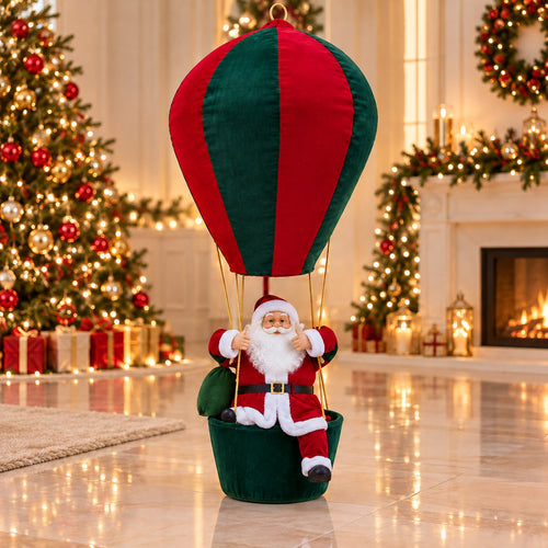 Santa E with a red and green balloon