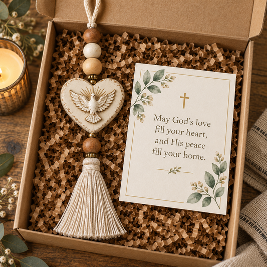 Grace & Peace™ Vintage Dove Heart Hanging Ornament – Christian Faith Decor with Prayer Blessing Card
