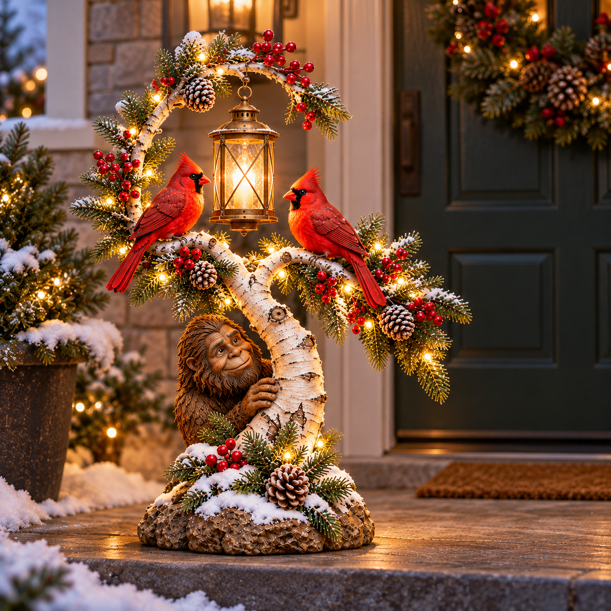 ✨Woodland Wave™ – Lighted Sasquatch & Cardinal Christmas Porch Décor