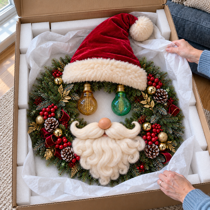 Jolly Glow™ Lighted Santa Christmas Wreath