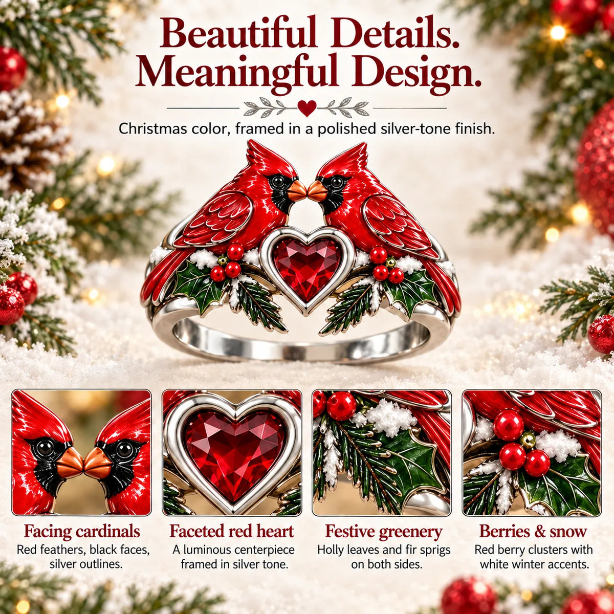 🎄Two Cardinal Heart Christmas Ring | “Every Christmas, I Choose You” ❤️