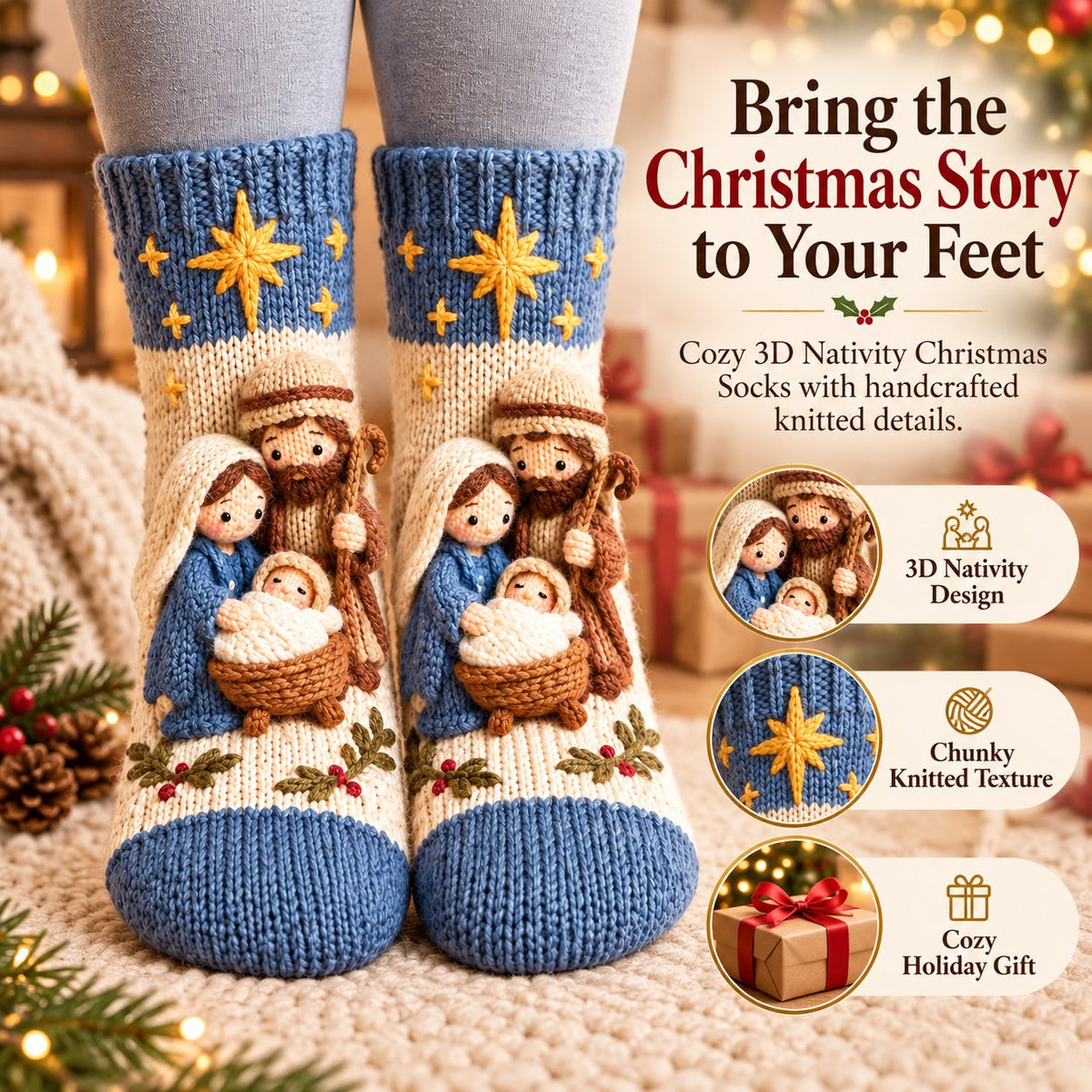 🔥😍Holy Night 3D Nativity Christmas Socks – A Meaningful Holiday Keepsake