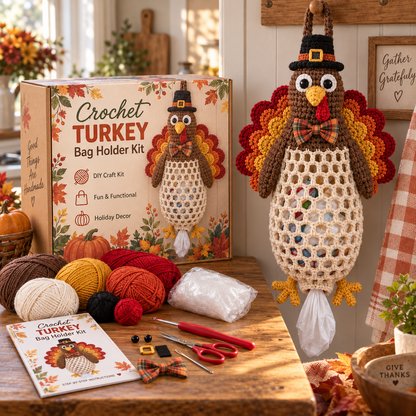 Grateful Harvest™ Thanksgiving Crochet Bag Holder DIY Kit – Functional Fall Kitchen Decor Craft Kit