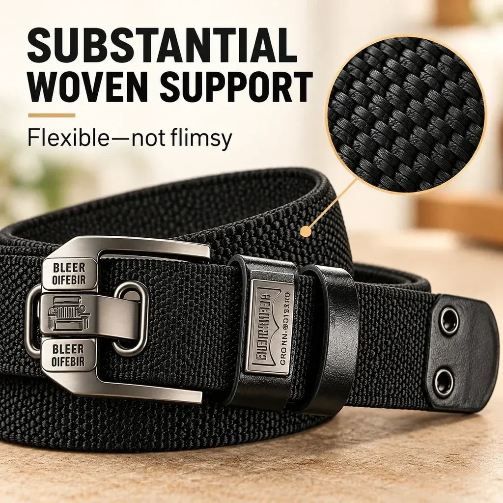 100% Handmade in USA-🔥 No-Hole Adjustable Stretch Work Belt with Square Metal Buckle