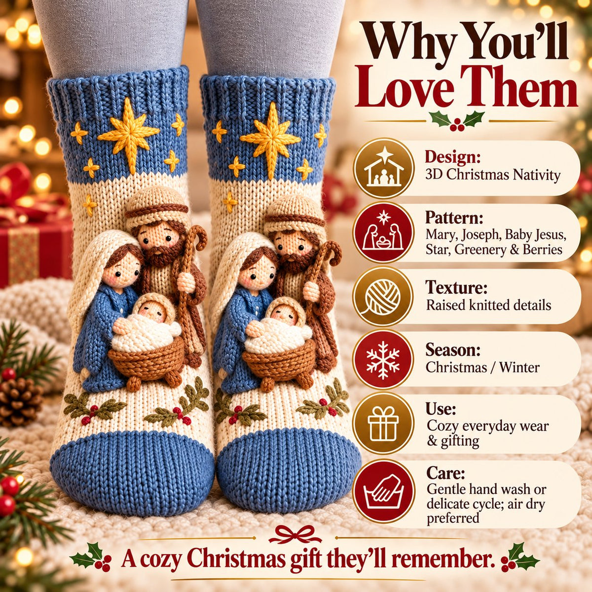 🔥😍Holy Night 3D Nativity Christmas Socks – A Meaningful Holiday Keepsake