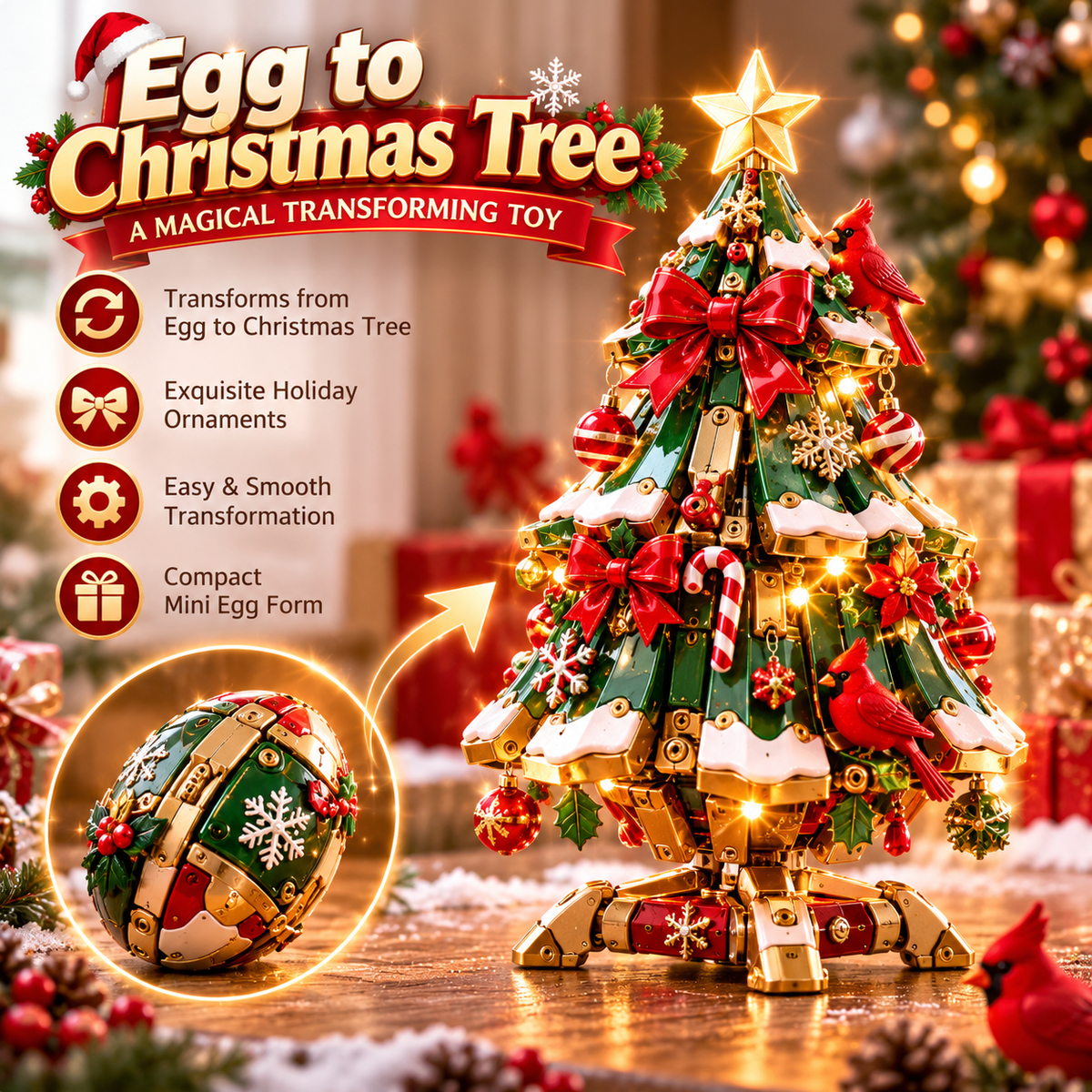 🔥 Egg-to-Christmas Tree™ Magical Transforming Toy – 🎁Cardinal Christmas Tree Holiday Gift
