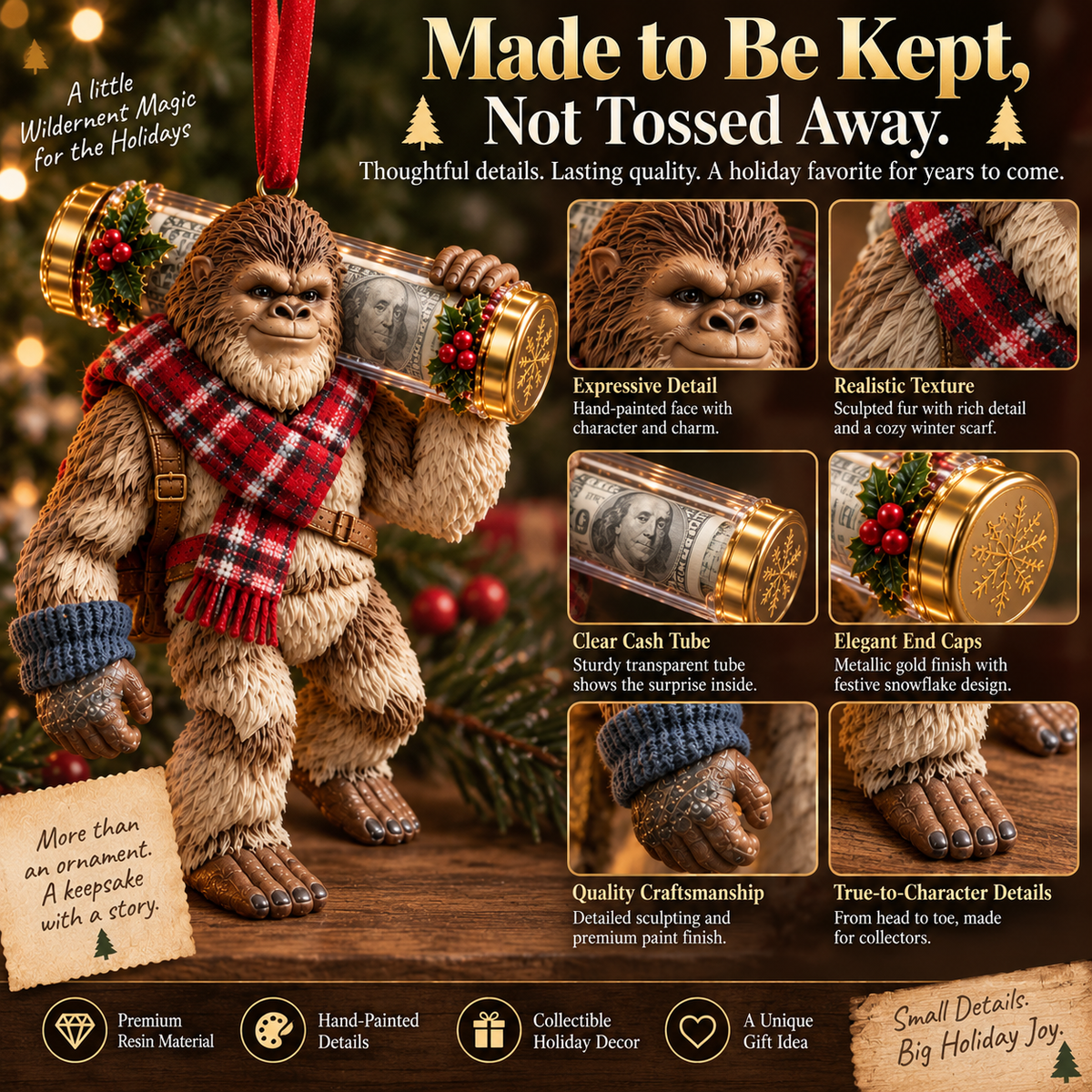 🎄👣 Bigfoot Cash Keeper™ – 15 Funny Christmas Cash Holder Ornaments 💵🎁