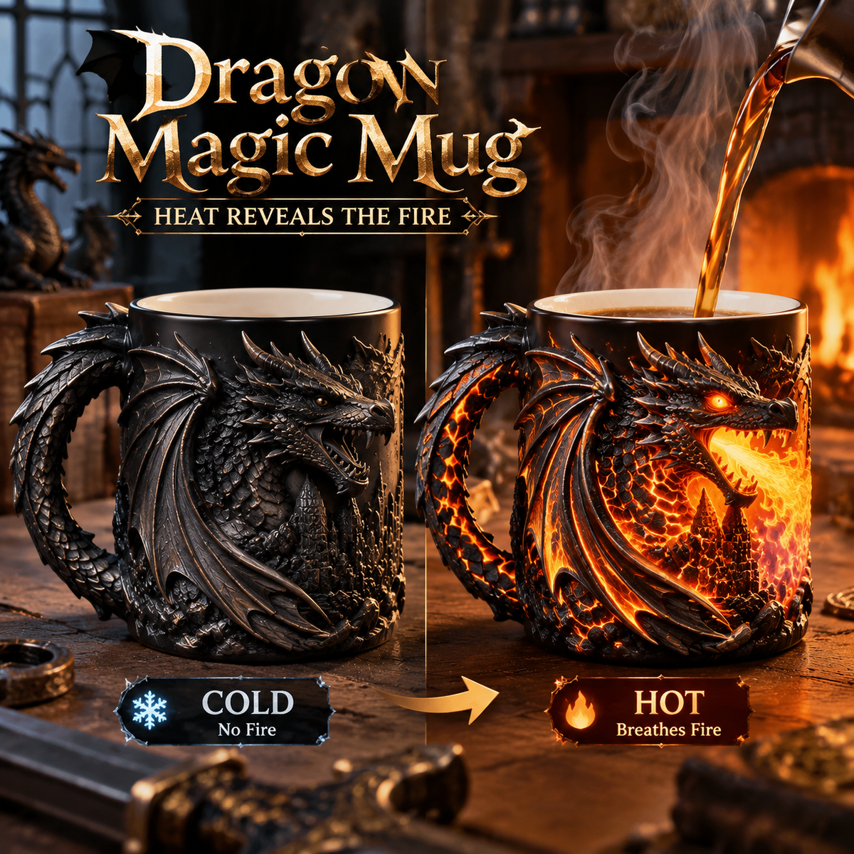 🐉Awaken the Dragon 3D Heat-Reveal Mug – 🔥Color-Changing Fantasy Coffee Cup