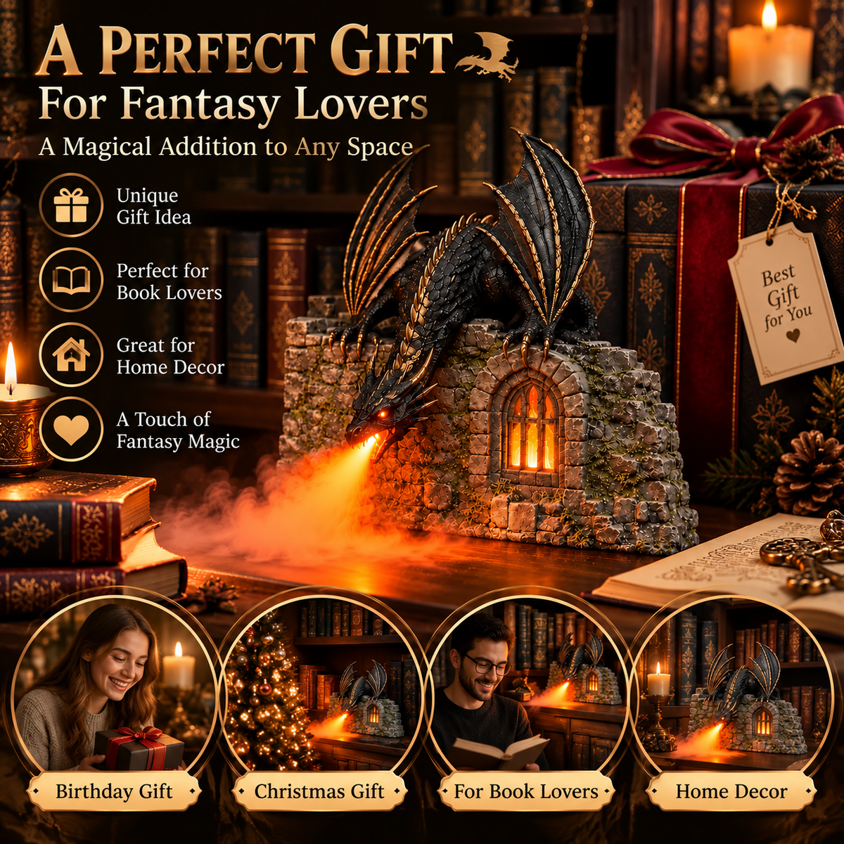 🐉🔥 Dragon Humidifier with Flame Effect – Bring Fantasy Magic to Your Reading Nook ✨