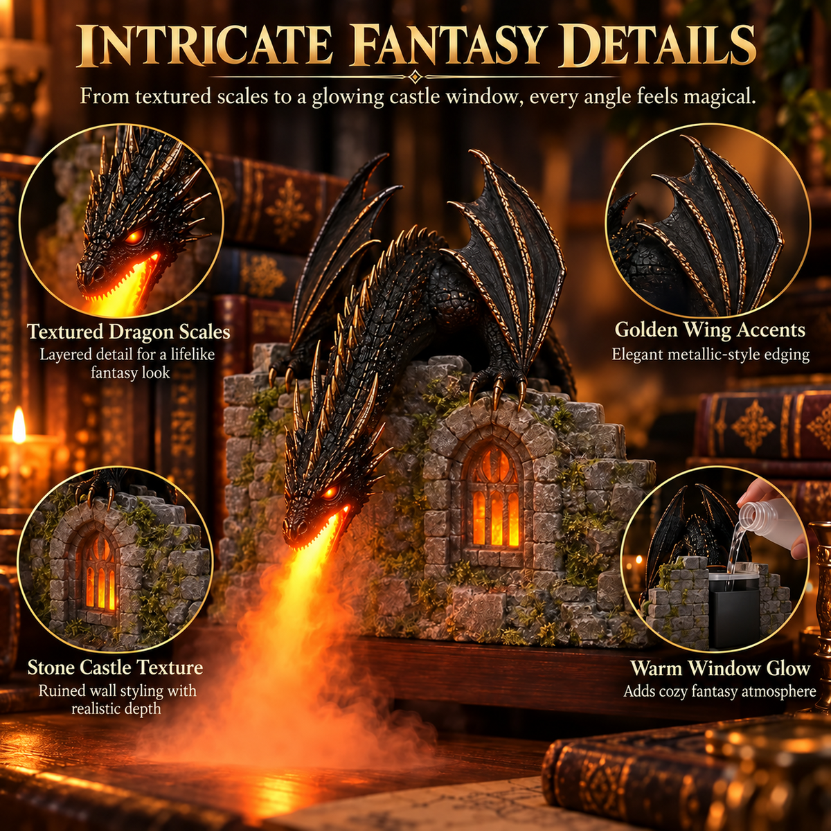 🐉🔥 Dragon Humidifier with Flame Effect – Bring Fantasy Magic to Your Reading Nook ✨