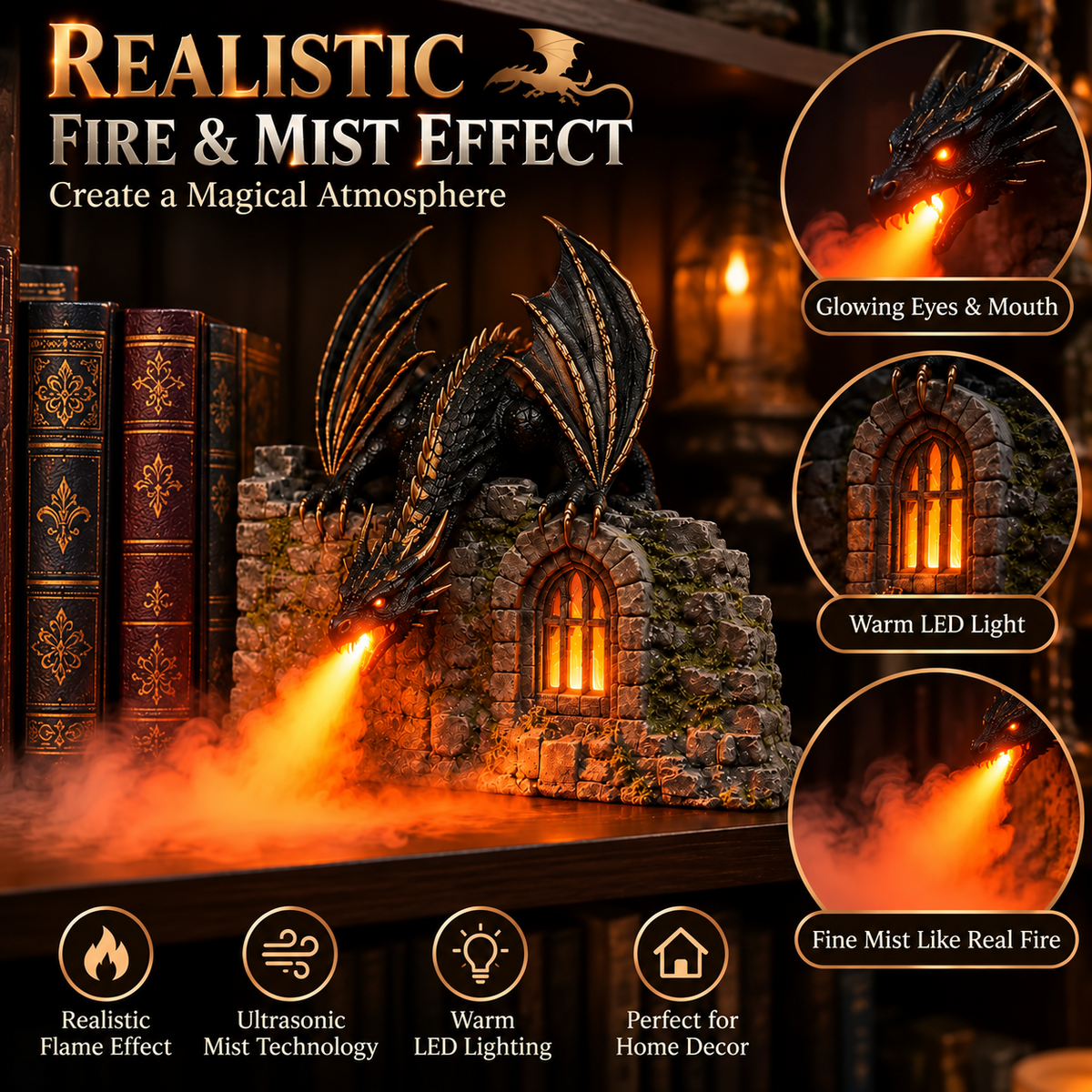🐉🔥 Dragon Humidifier with Flame Effect – Bring Fantasy Magic to Your Reading Nook ✨