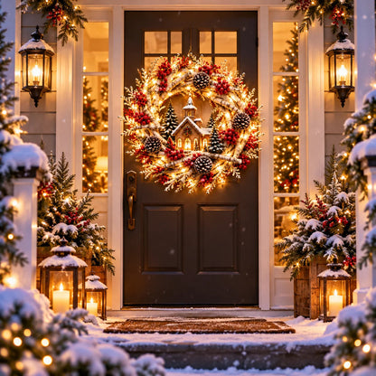 🔥Snowy Birch Cardinal Wreath™ – Lighted Christmas Door Wreath