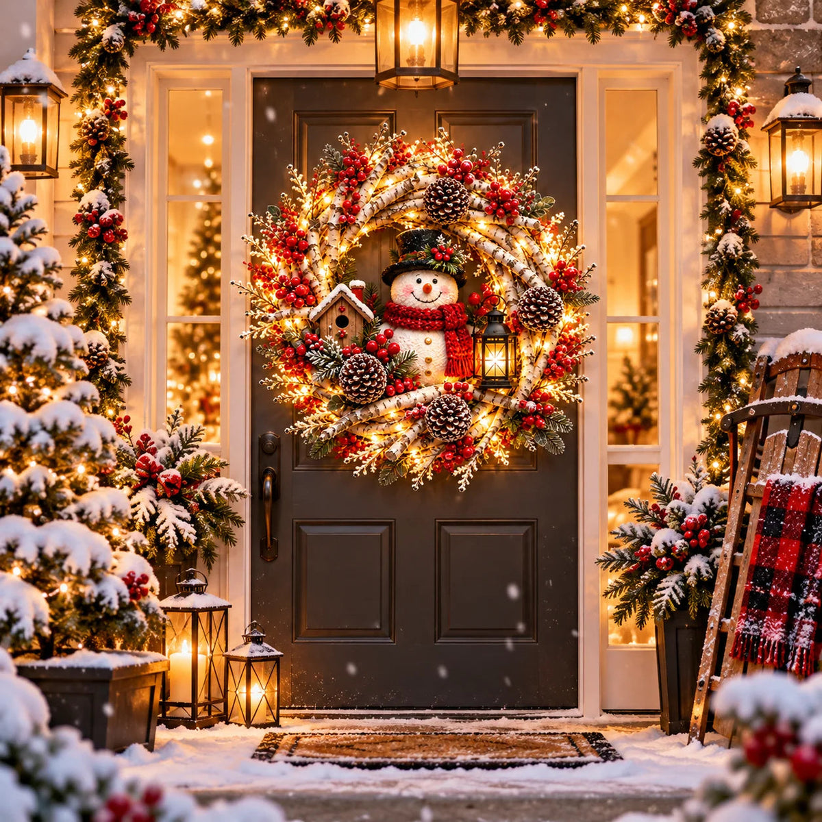 🔥Snowy Birch Cardinal Wreath™ – Lighted Christmas Door Wreath