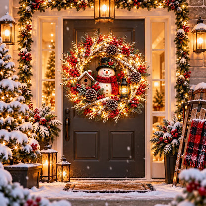🔥Snowy Birch Cardinal Wreath™ – Lighted Christmas Door Wreath
