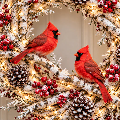 🔥Snowy Birch Cardinal Wreath™ – Lighted Christmas Door Wreath