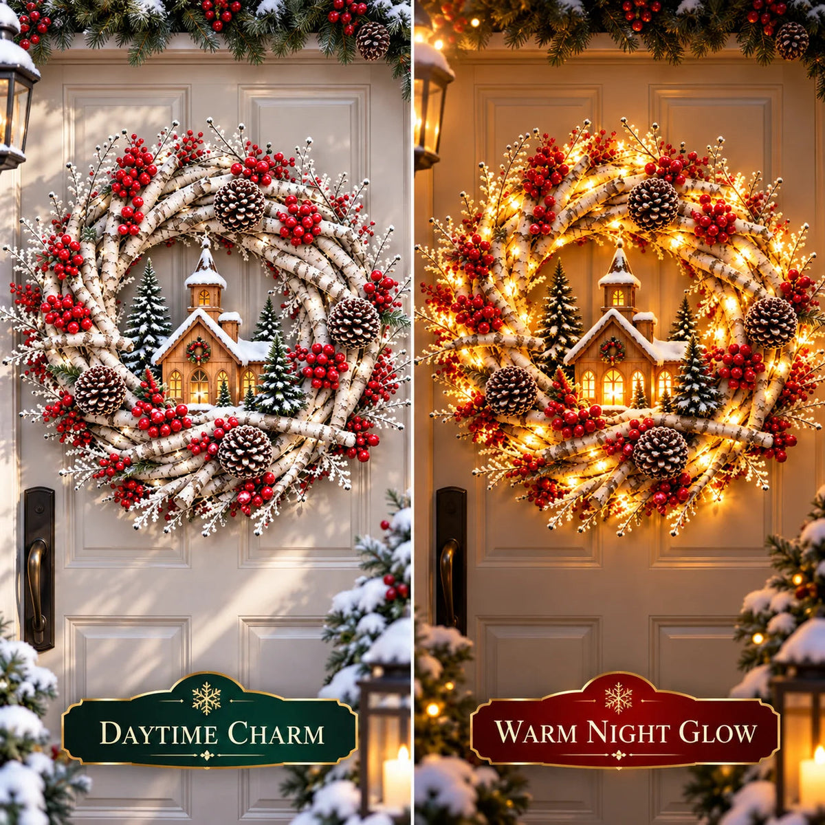 🔥Snowy Birch Cardinal Wreath™ – Lighted Christmas Door Wreath