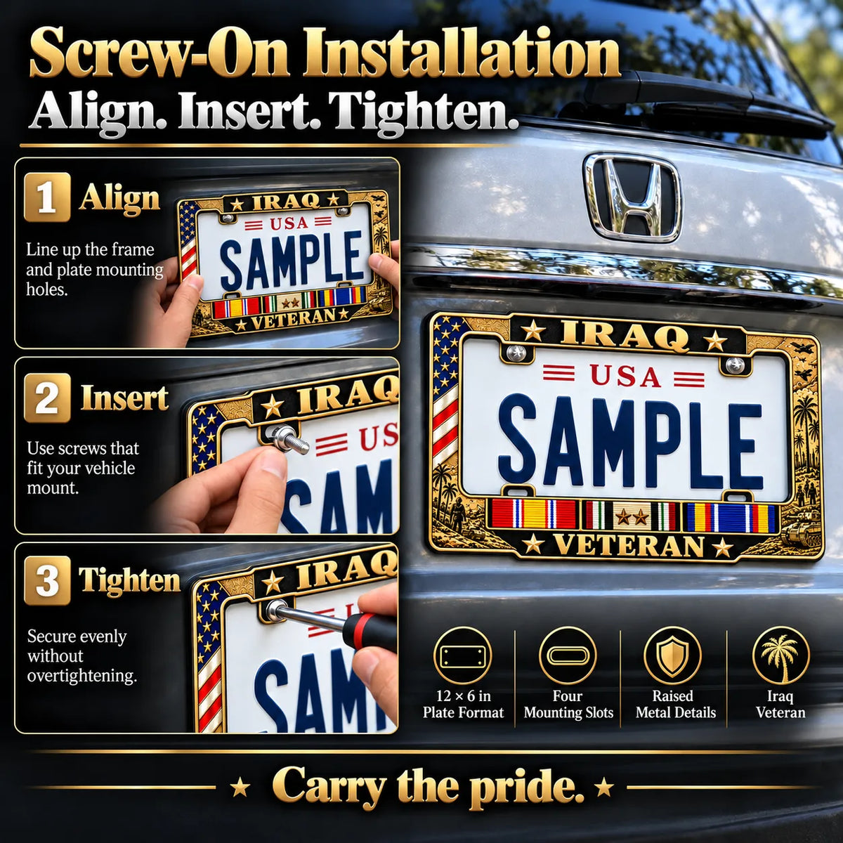 🇺🇸 Iraq War Veteran Honor – Metal License Plate Frame