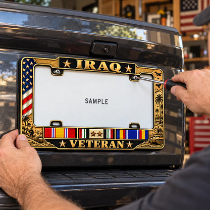 🇺🇸 Iraq War Veteran Honor – Metal License Plate Frame