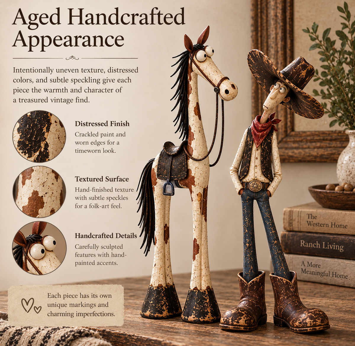 🔥LAST DAY 49% OFF | Nestmiro®🤠🐴 Whimsical Western Cowboy & Horse Figurine Duo