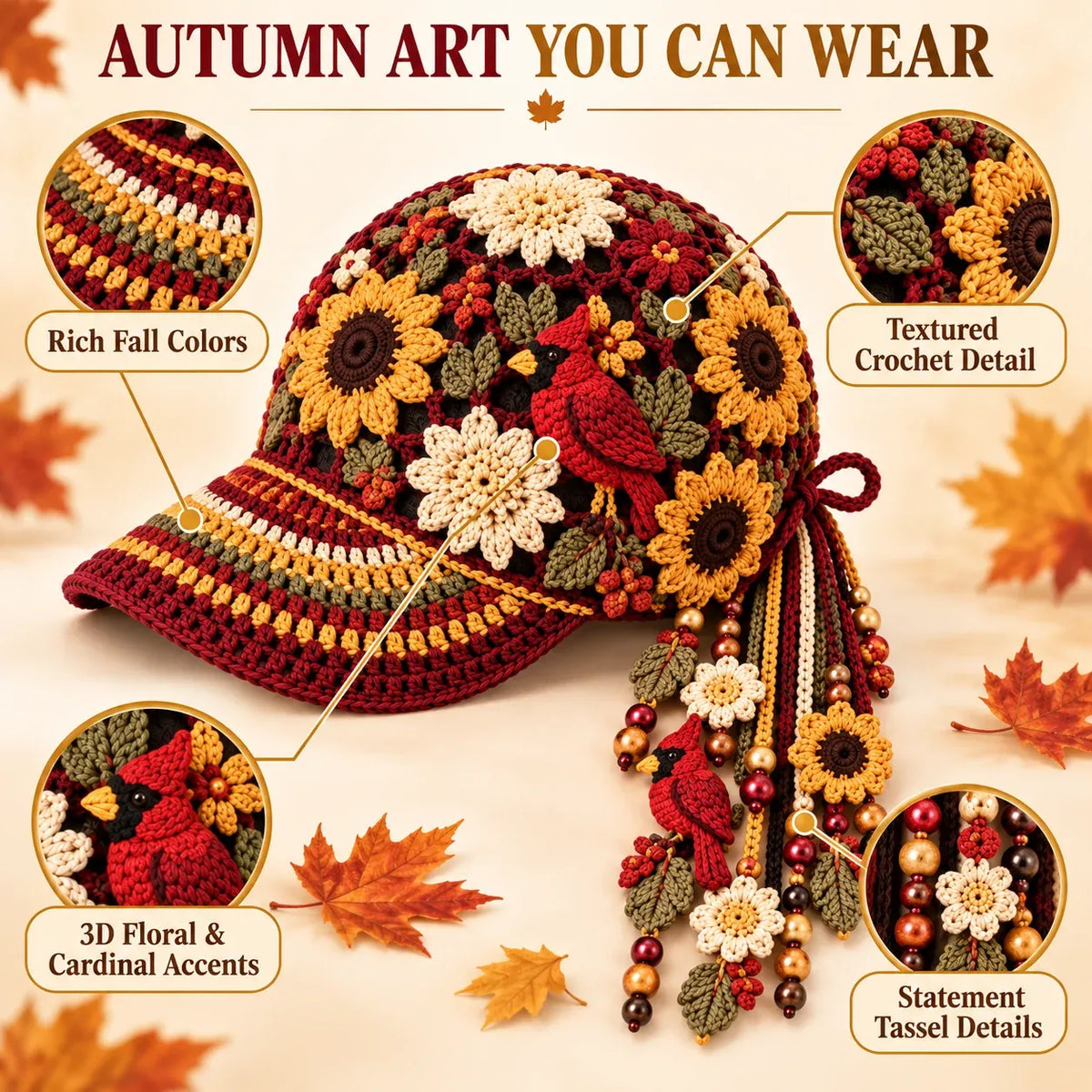 🔥Last Day 49% OFF 🍂 Women’s Handcrafted Crochet Autumn Bloom Cap | 6 Designs