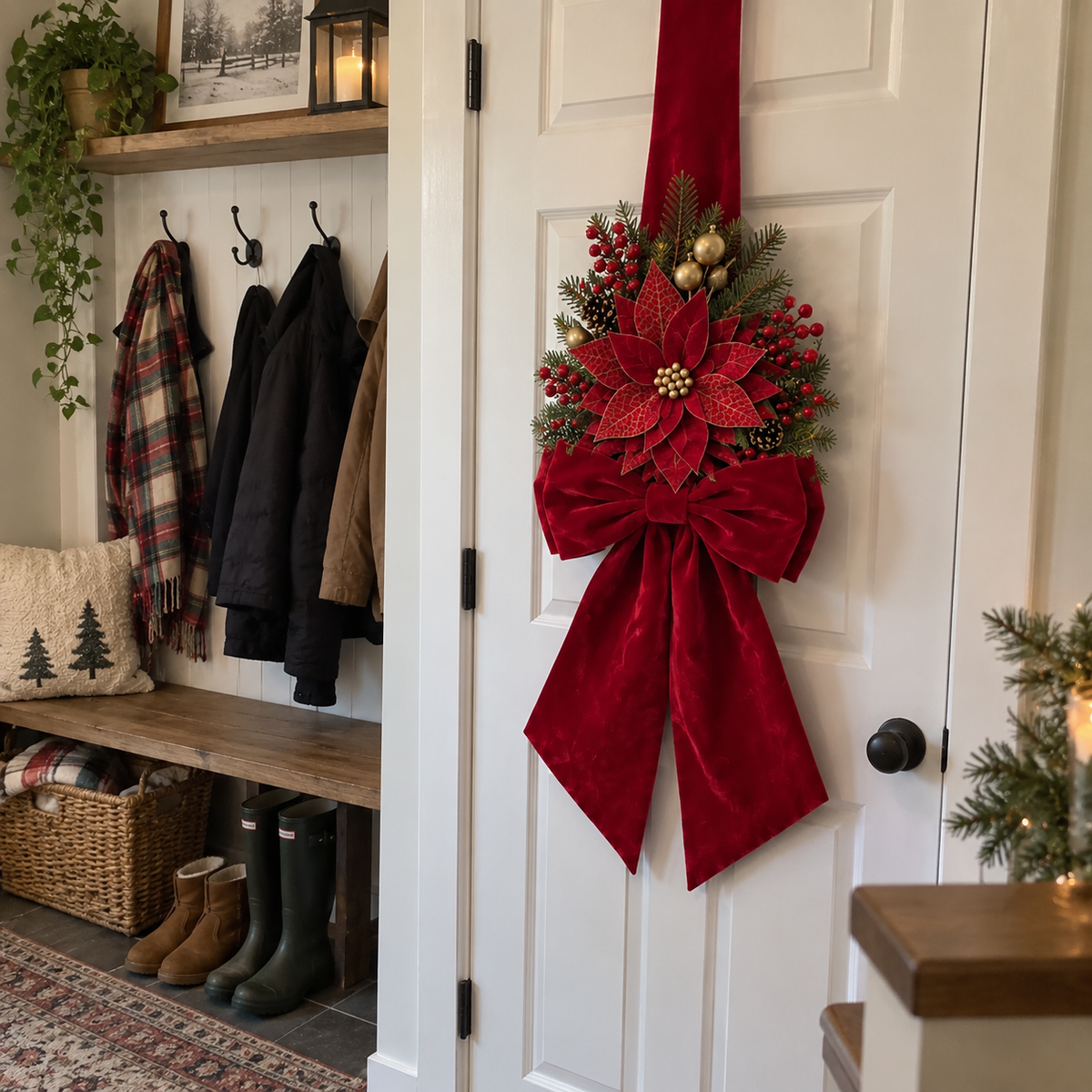 Vintage Velvet Double-Sided Christmas Door Bow Swag