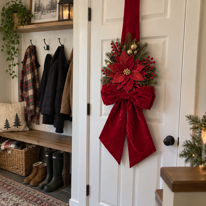 Vintage Velvet Double-Sided Christmas Door Bow Swag