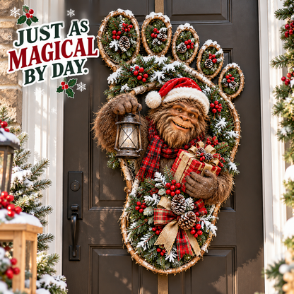 ⏰Limited Stock 50% OFF - 🎄 Christmas Footprint Door Hanger | Lighted Woodland Holiday Decor