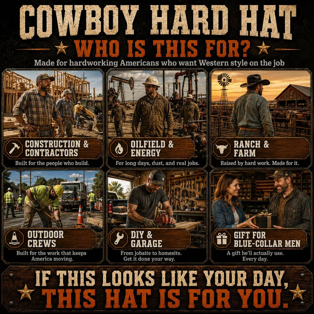 🤠Cowboy-Style Hard Hat – Wide Brim Safety Helmet with Chin Strap🛡️