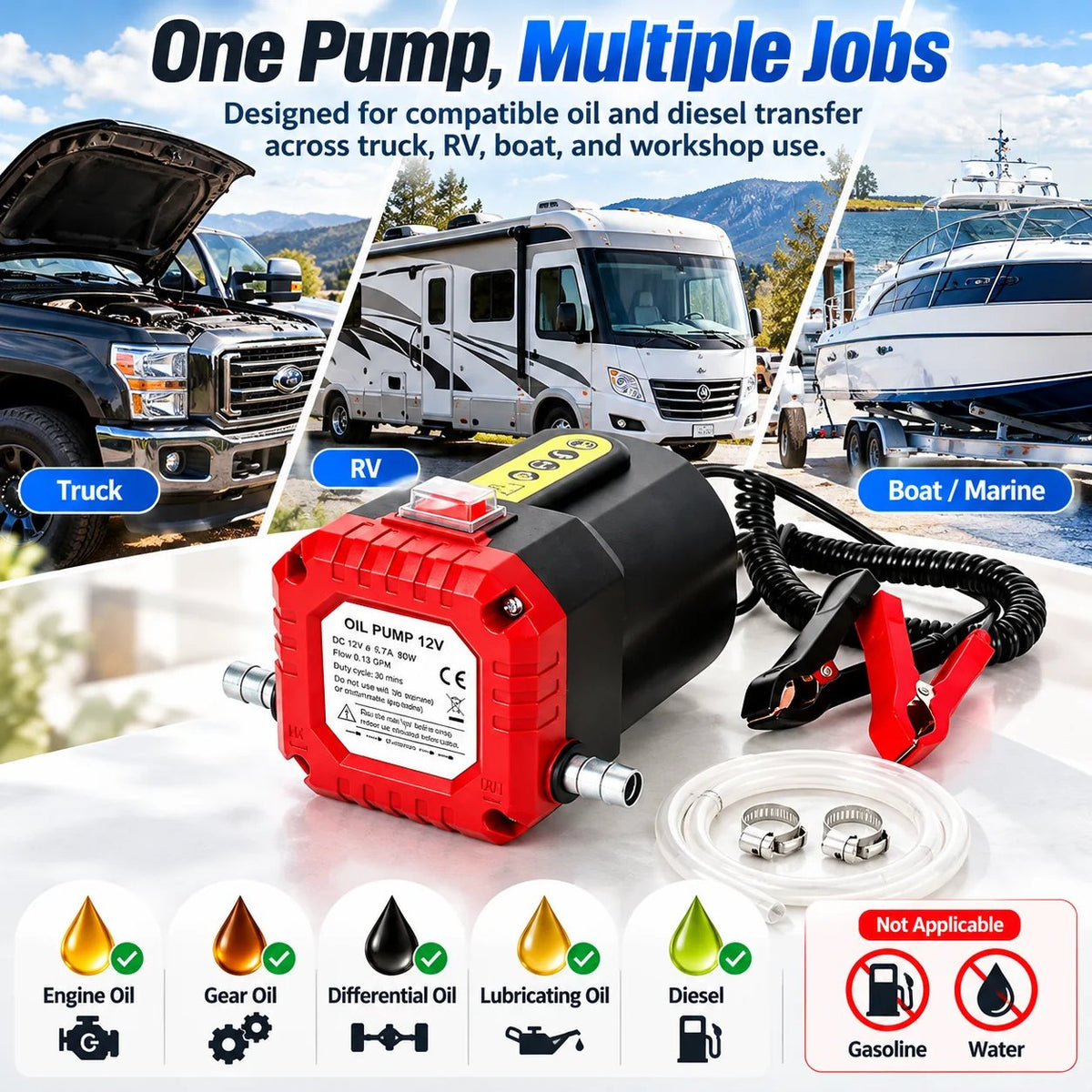 🛢️⚡ 12V 80W Electric Oil Extractor Pump – Engine Oil & Gear Oil Transfer Kit with Hoses