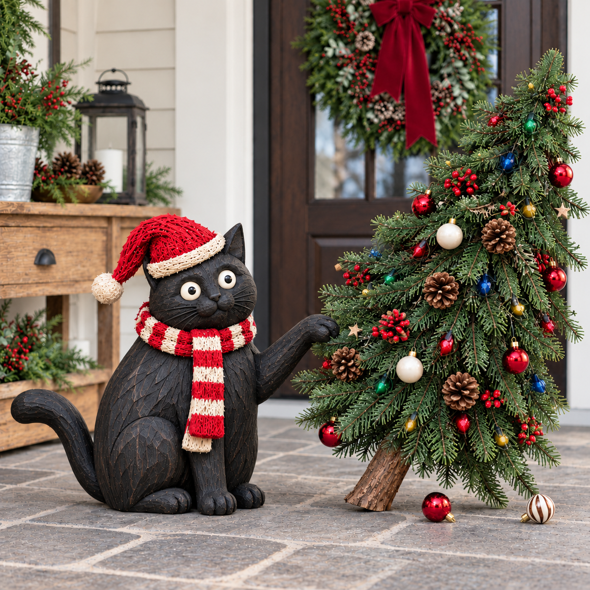 🎄🐈‍⬛ Dear Santa, It Wasn’t Me! – Mischievous Black Cat with Lighted Christmas Tree 🎅✨