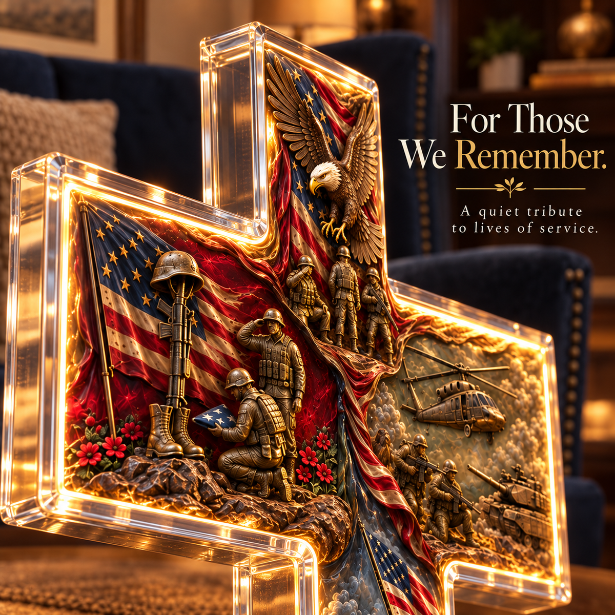 🔥Last Day 49% OFF - The Story of Our Veterans Handcrafted 4-Scene Lighted Memorial Cross - Only 9 Left