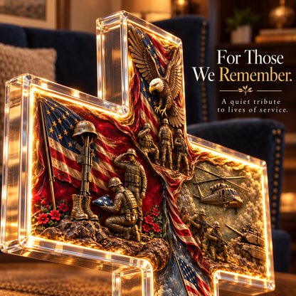 🔥Last Day 49% OFF - The Story of Our Veterans Handcrafted 4-Scene Lighted Memorial Cross - Only 9 Left