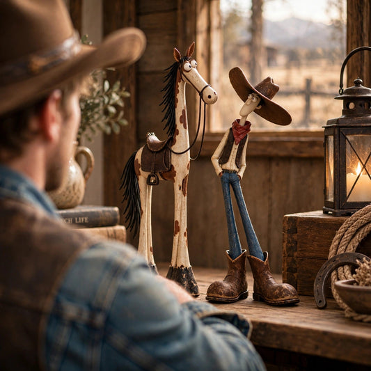 🔥LAST DAY 49% OFF | Nestmiro®🤠🐴 Whimsical Western Cowboy & Horse Figurine Duo