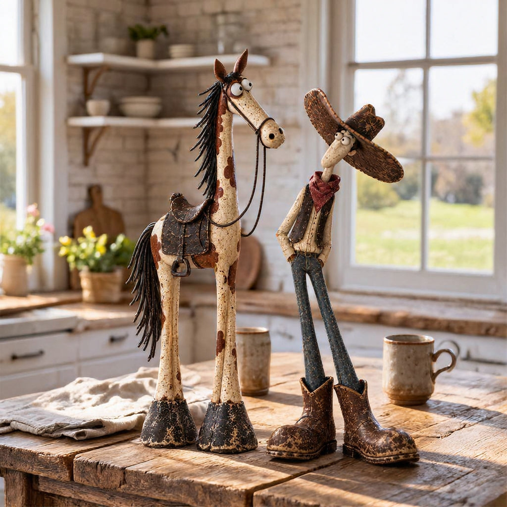 🔥LAST DAY 49% OFF | Nestmiro®🤠🐴 Whimsical Western Cowboy & Horse Figurine Duo