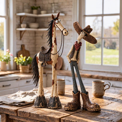 🔥LAST DAY 49% OFF | Nestmiro®🤠🐴 Whimsical Western Cowboy & Horse Figurine Duo