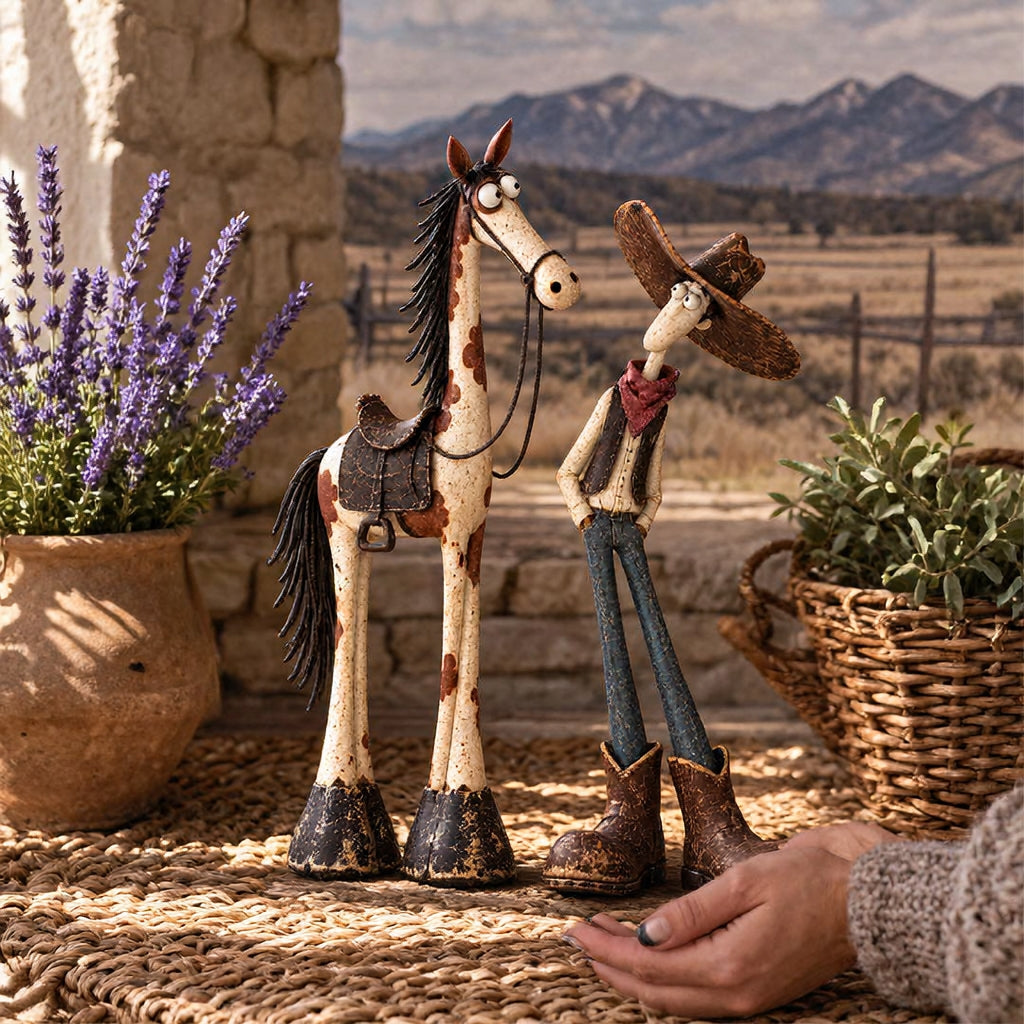 🔥LAST DAY 49% OFF | Nestmiro®🤠🐴 Whimsical Western Cowboy & Horse Figurine Duo