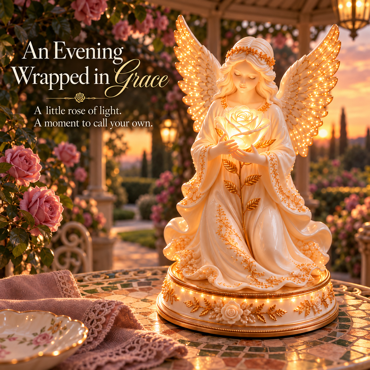 🌹👼✨ Luminous Rose Angel Night Light
