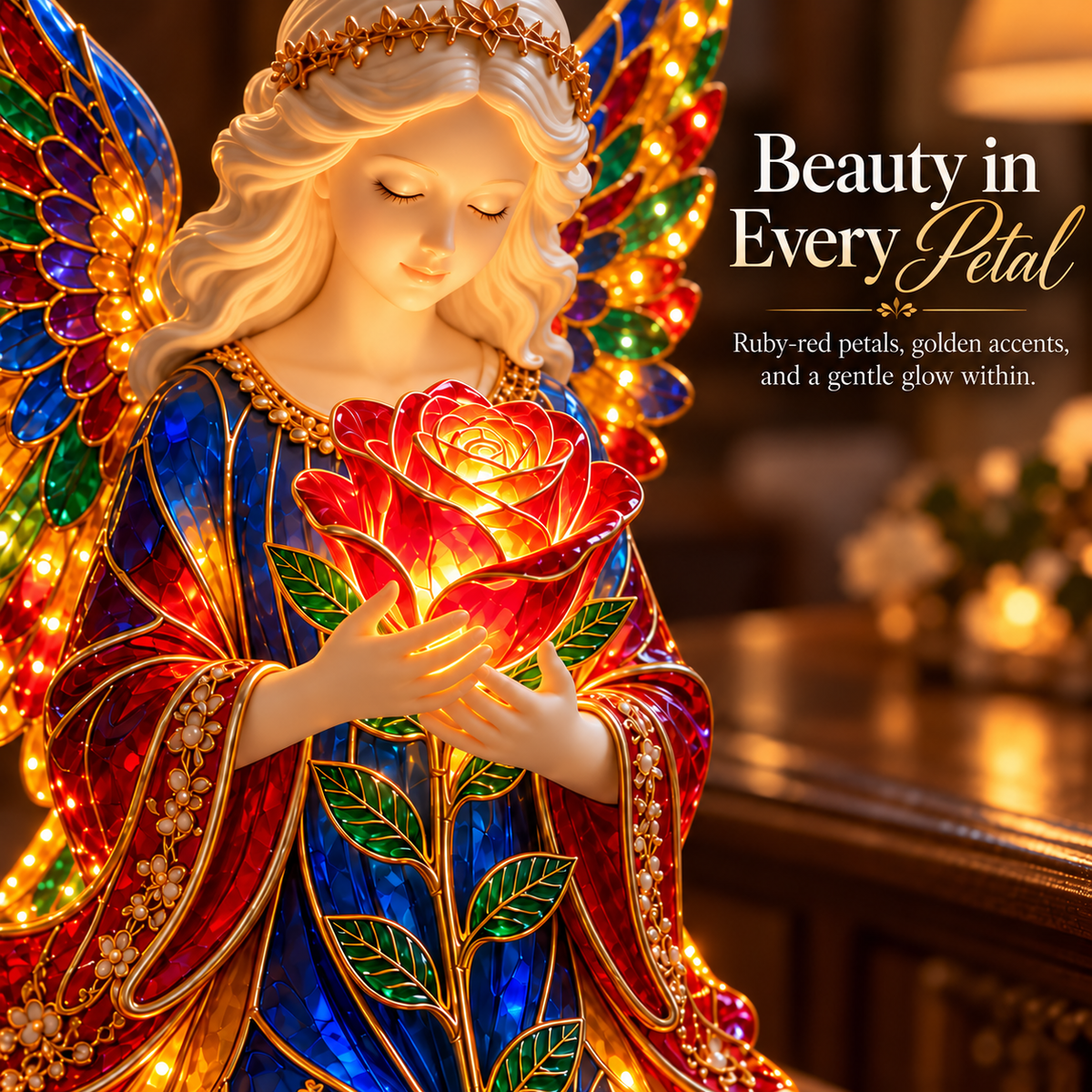 🌹👼✨ Luminous Rose Angel Night Light