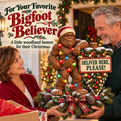 🎄👣 Bigfoot’s Special Delivery – Lighted Christmas Mailbox Topper with Festive Greenery 📫