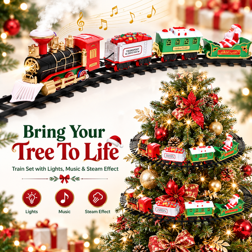 🎄 Magical Christmas Tree Train Set 🚂 – Lights, Sounds & Steam | 2-in-1 Holiday Décor & Kids' Toy