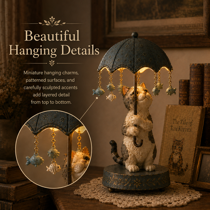 ☂️🐾 Vintage drehbare Schirm-Tierlampe