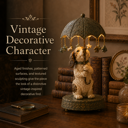 ☂️🐾 Vintage drehbare Schirm-Tierlampe