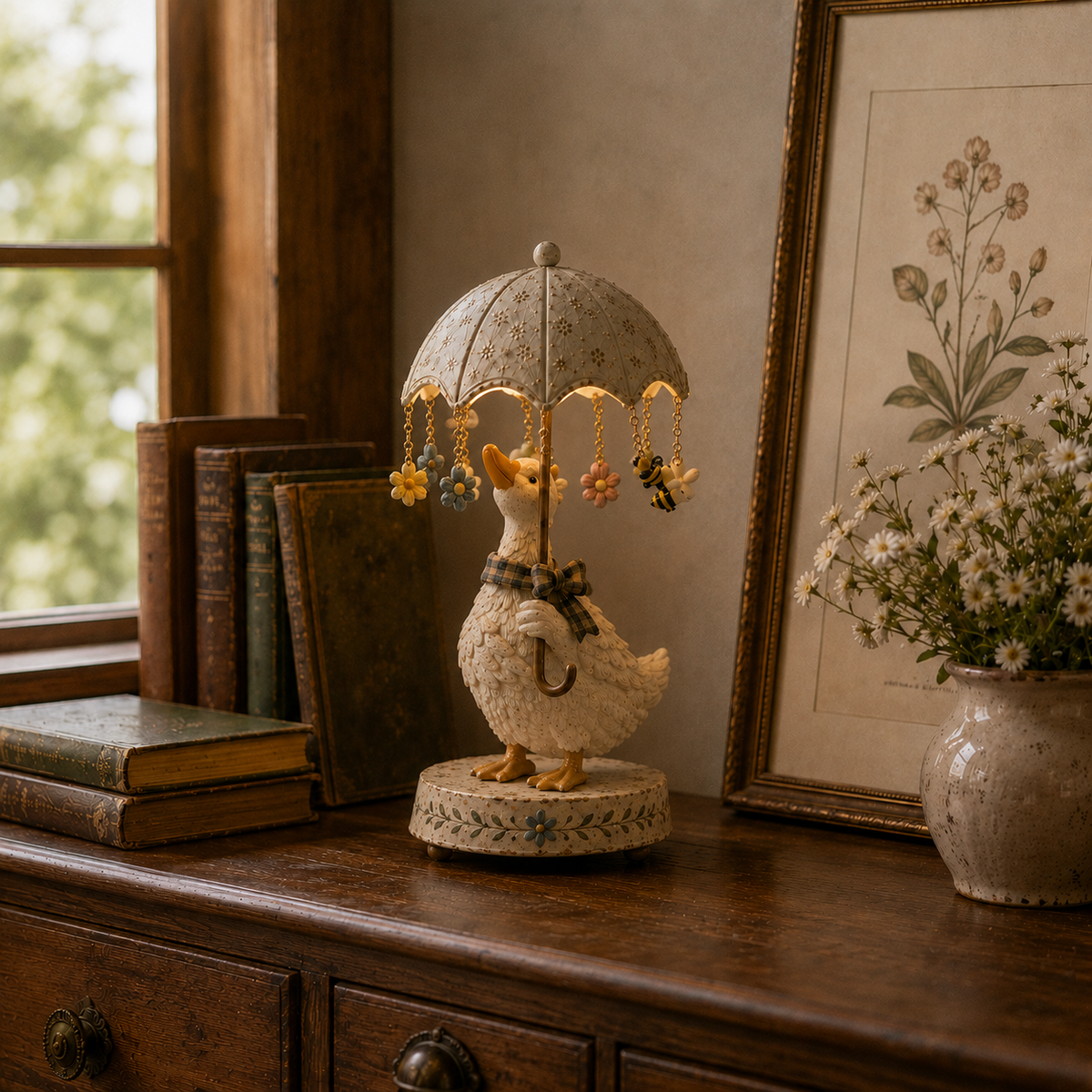 ☂️🐾 Vintage drehbare Schirm-Tierlampe