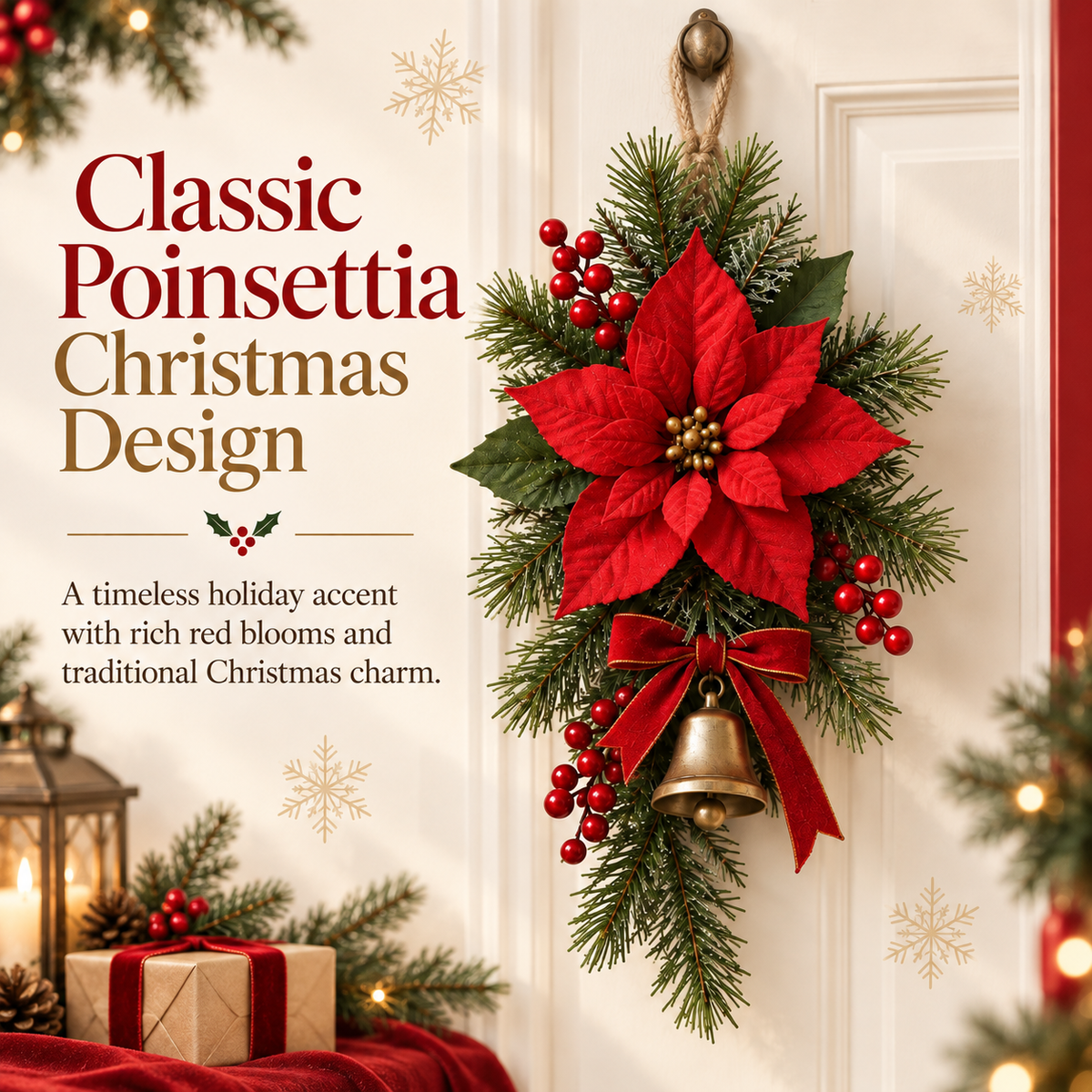 🔥😍Traditional Poinsettia Holiday Door Swag