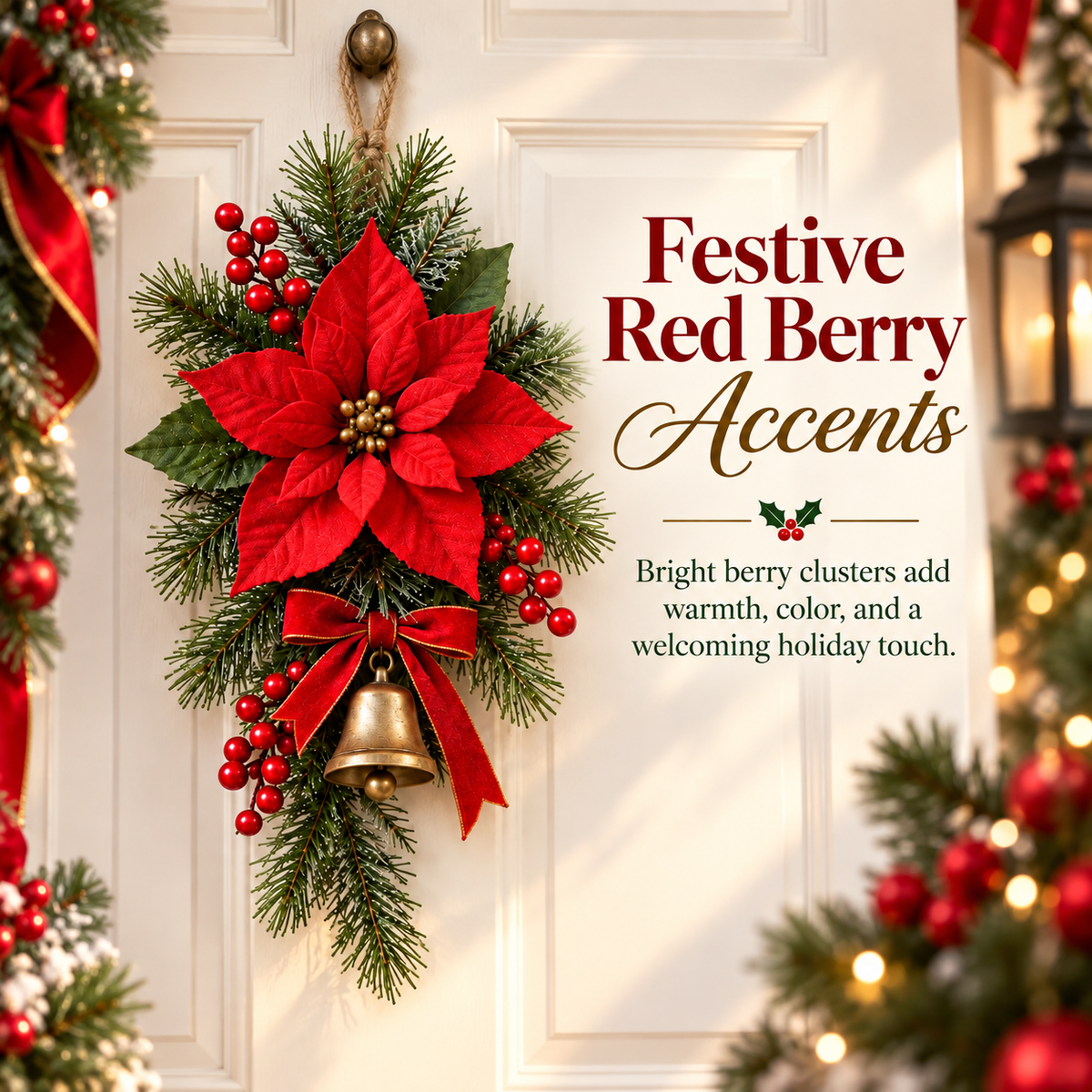 🔥😍Traditional Poinsettia Holiday Door Swag