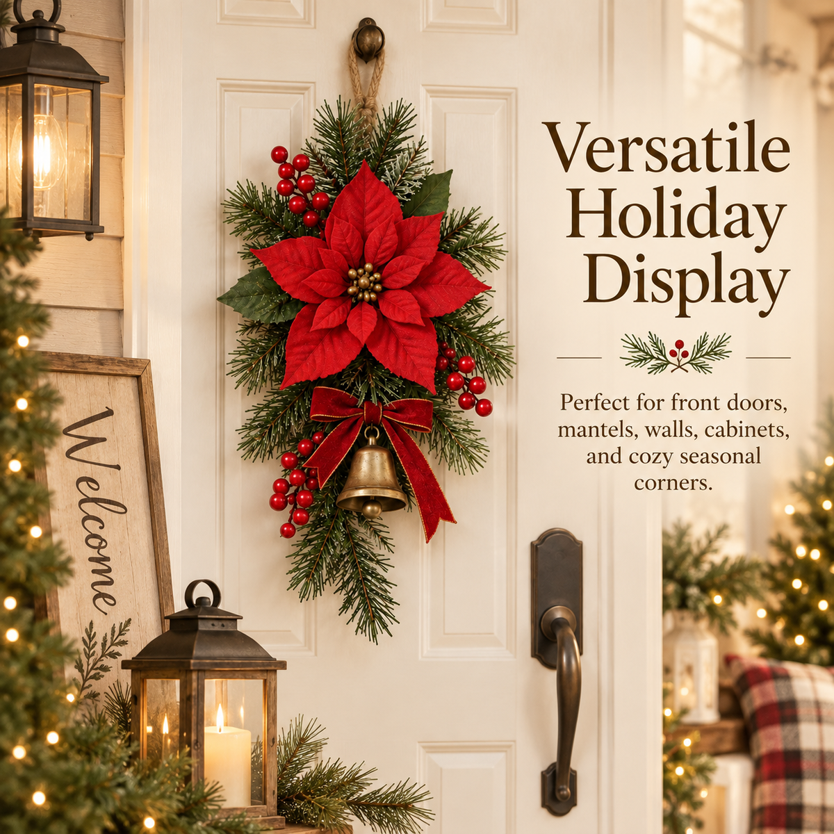 🔥😍Traditional Poinsettia Holiday Door Swag