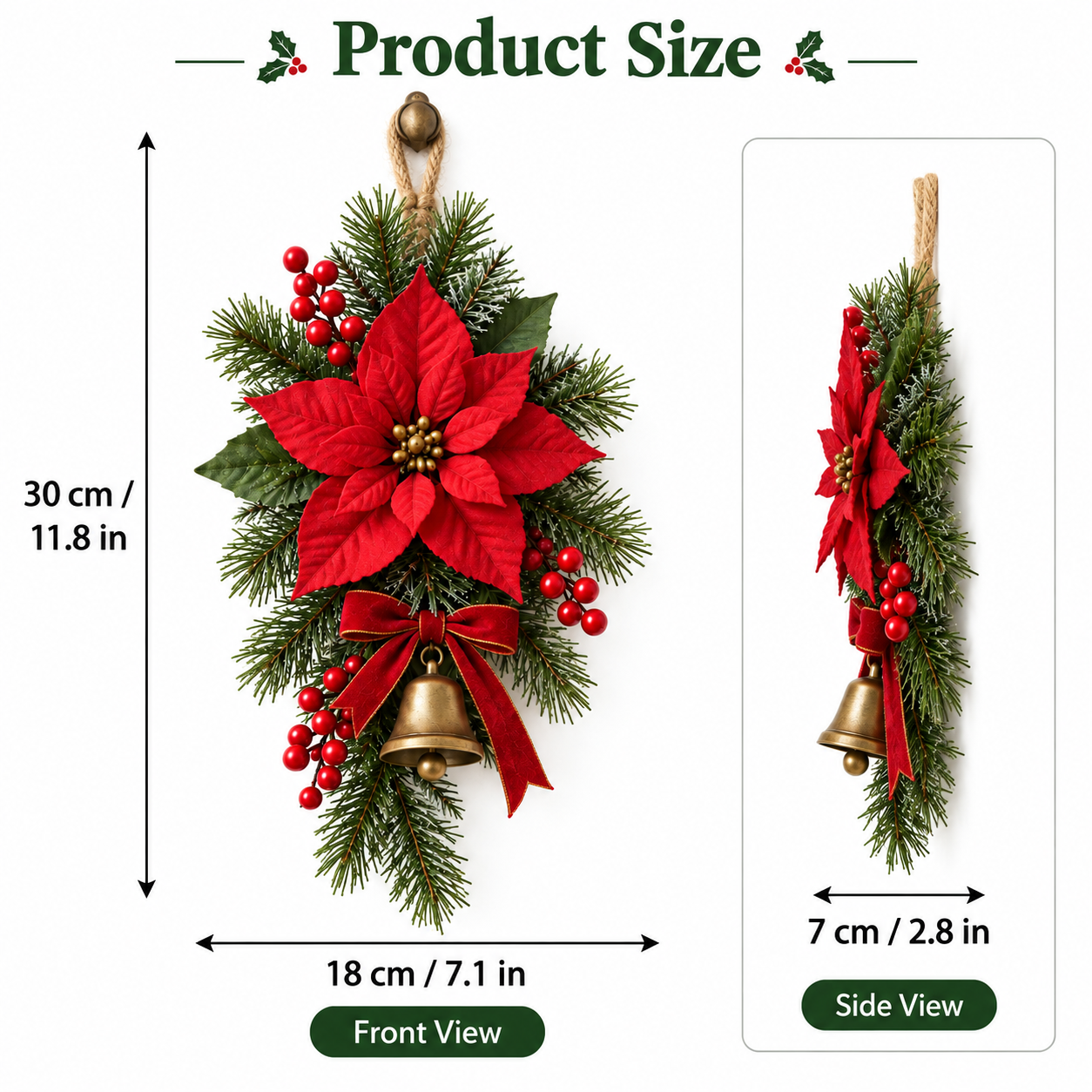 Poinsettia Christmas door swag size guide
