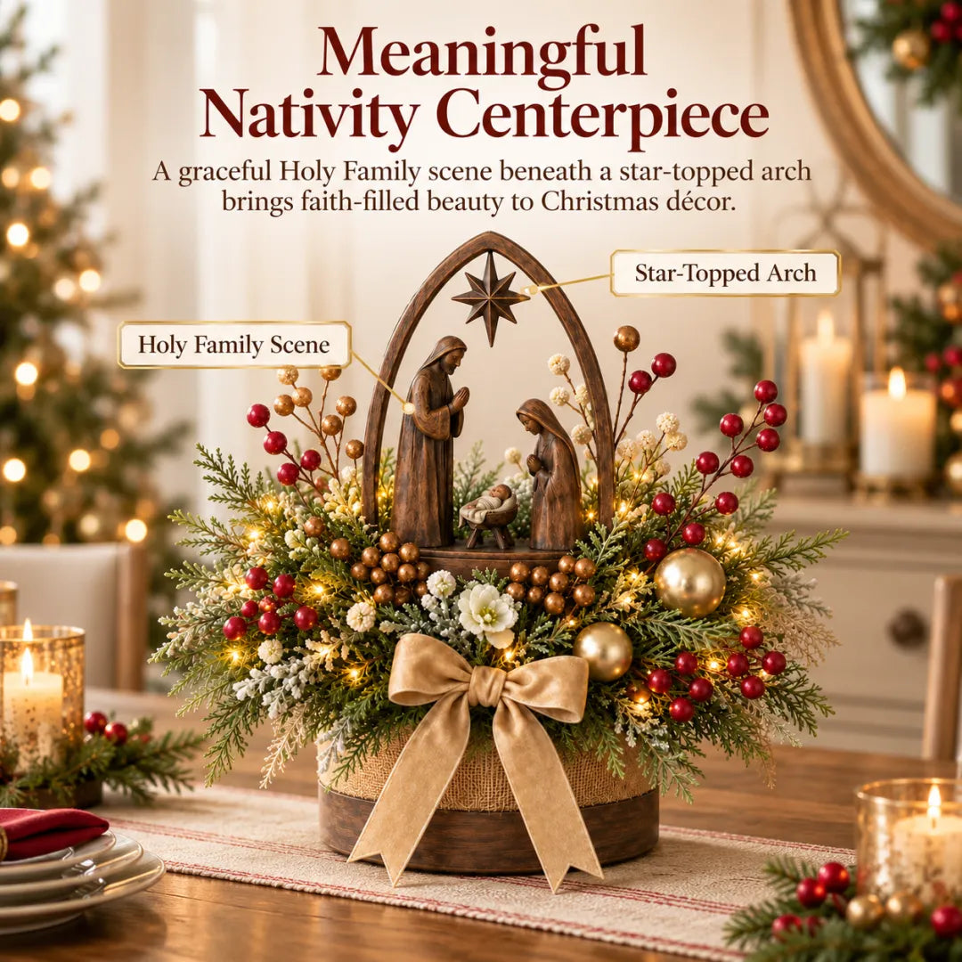 🌸Centro de mesa navideño con nacimiento e iluminación de velas
